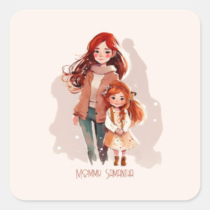 Personalized Elegant Mother and Daughter Square Sticker