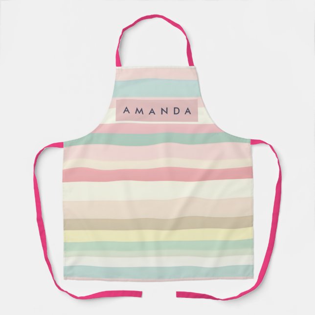 Personalized Elegant Pastel Macaron Stripe Apron (Front)