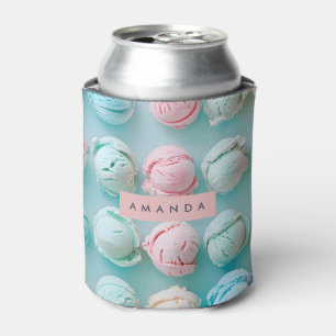 Personalized Elegant Pastel Stripe Ice Cream Can Cooler