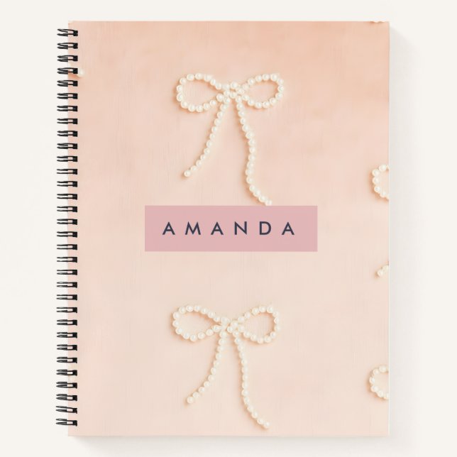 Personalized Elegant Pearl Bow in Soft Blush Notebook (Front)