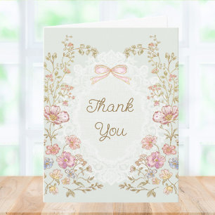 Personalized Elegant Pretty Vintage Flowers Floral Thank You Card