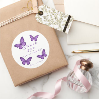 Personalized Elegant Purple Butterfly Bridal  Classic Round Sticker