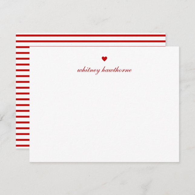 Personalized Elegant Script Red Heart Card (Front/Back)
