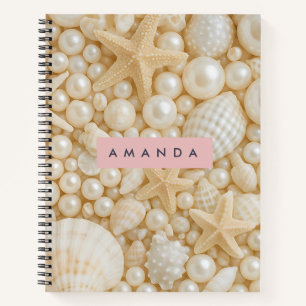 Personalized Elegant Seashell and Pearl Notebook