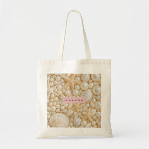 Personalized Elegant Seashell and Pearl Tote Bag