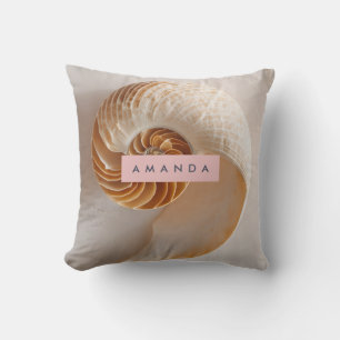 Personalized Elegant Seashell Spiral Coastal Cushion