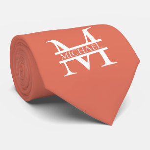 Personalized Elegant Terracotta Monogram and Name Tie