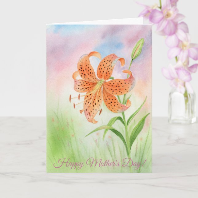 Personalized Elegant Tiger Lily Card (Orchid)