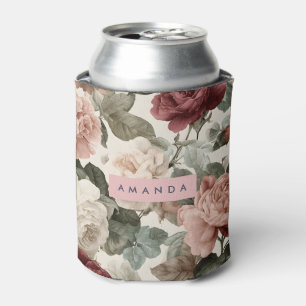 Personalized Elegant Victorian Roses in Blush Can Cooler