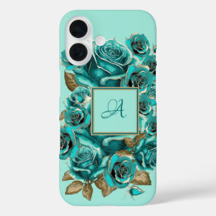 Personalized Elegant Vintage Teal Rose iPhone 16 Case