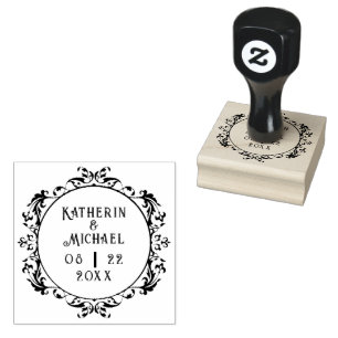 PERSONALIZED ELEGANT VINTAGE WEDDING DATE ADDRESS RUBBER STAMP