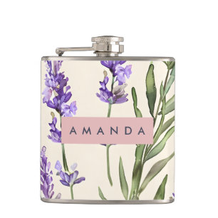 Personalized Elegant Watercolor Lavender Hip Flask