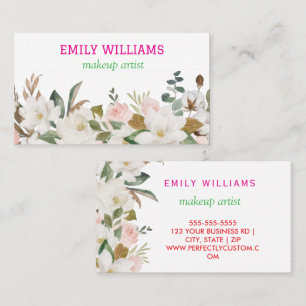 Personalized Elegant Wildflower Magnolias & Blush  Business Card