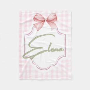Personalized Elena Baby Girl Nursery Bow&Gingham Fleece Blanket