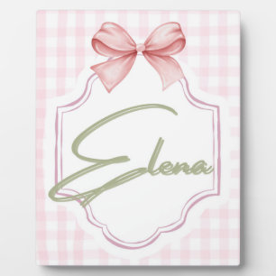 Personalized Elena Baby Girl Nursery Bow&Gingham  Plaque