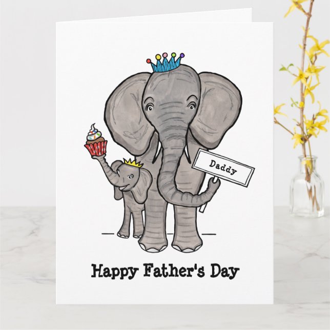 Personalized Elephant and Baby Father's Day Card (Yellow Flower)
