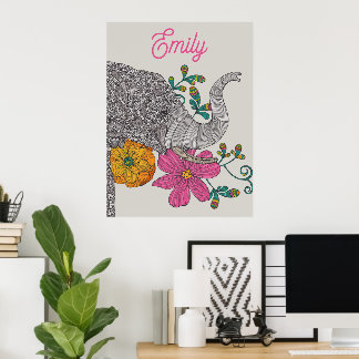 Personalized Elephant Name Kids Room Poster