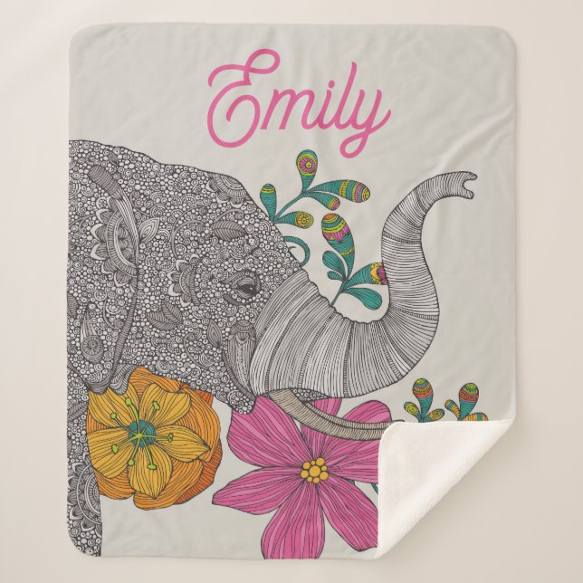 Personalized Elephant Name Kids Sherpa Blanket (Front)