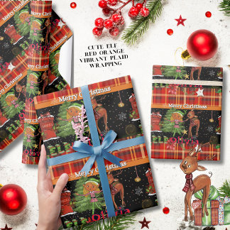 Personalized Elf Girl Name Christmas | Red Plaid Wrapping Paper