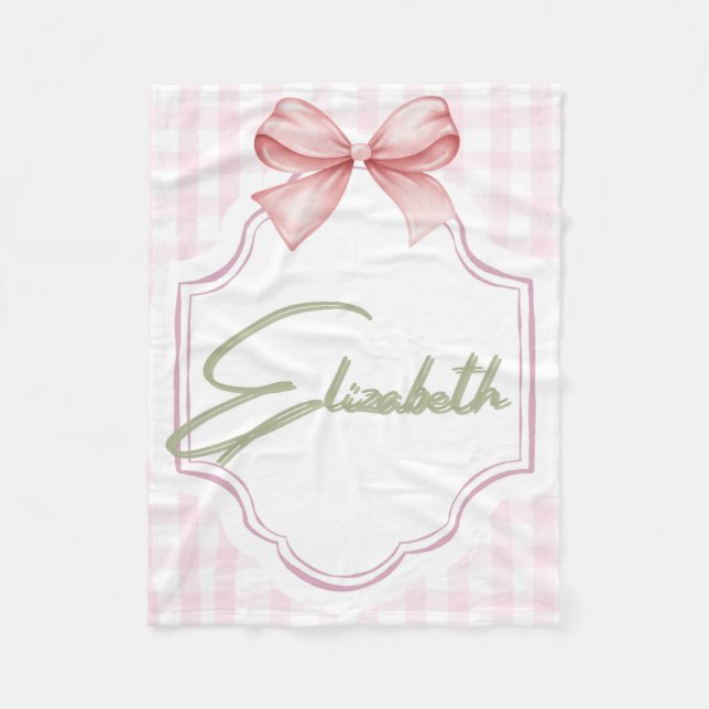 Personalized Elizabeth Baby Girl Nursery Gingham  Fleece Blanket (Front)