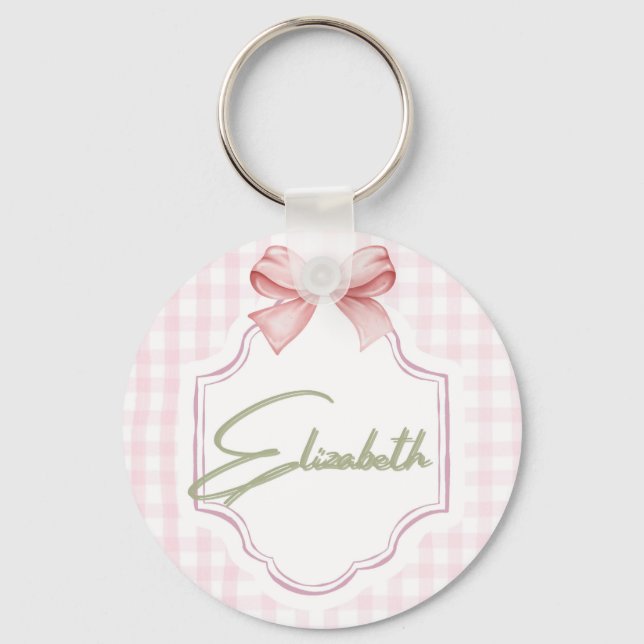 Personalized Elizabeth Baby Girl Nursery Gingham  Key Ring (Front)