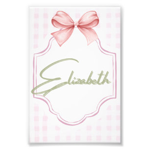 Personalized Elizabeth Baby Girl Nursery Gingham Photo Print