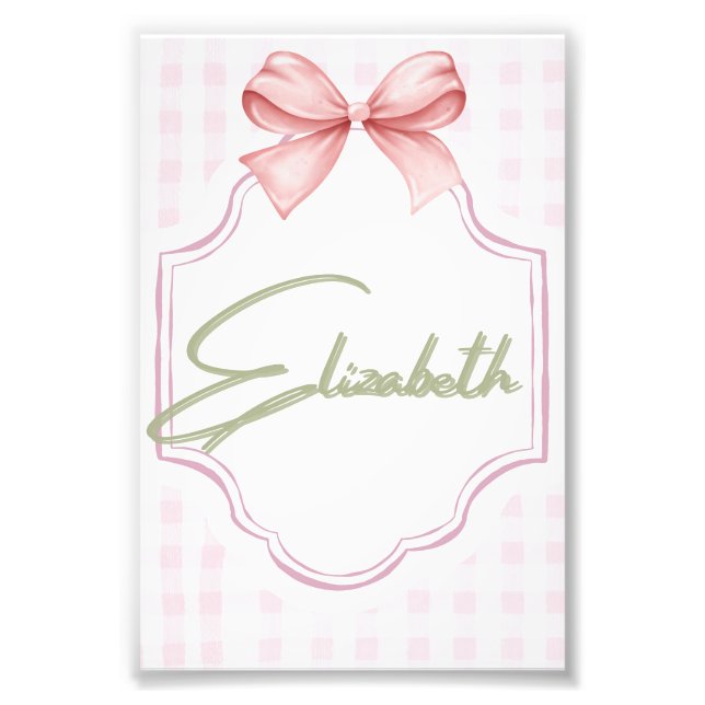 Personalized Elizabeth Baby Girl Nursery Gingham  Photo Print (Front)