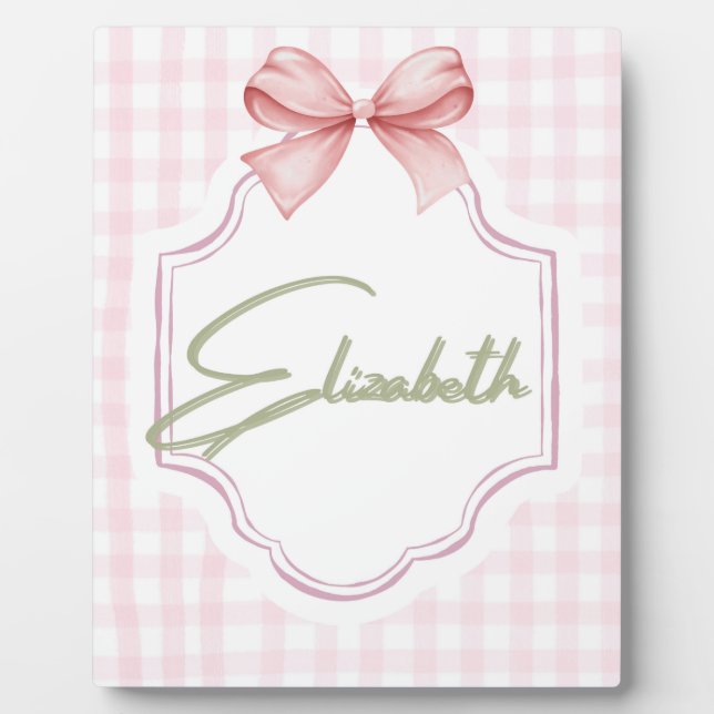 Personalized Elizabeth Baby Girl Nursery Gingham  Plaque (Front)