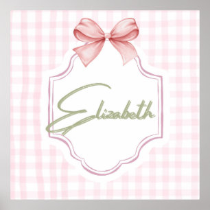 Personalized Elizabeth Baby Girl Nursery Gingham  Poster