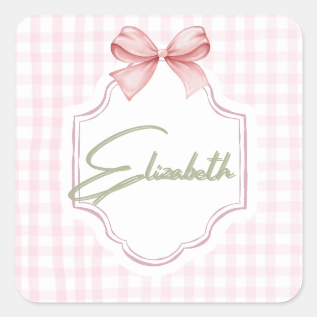 Personalized Elizabeth Baby Girl Nursery Gingham  Square Sticker (Front)