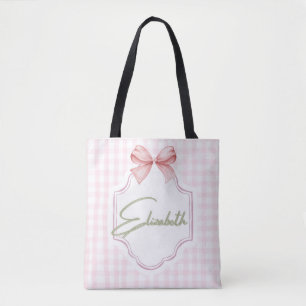 Personalized Elizabeth Baby Girl Nursery Gingham Tote Bag