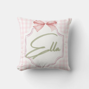 Personalized Ella Baby Girl Nursery Bow&Gingham Cushion
