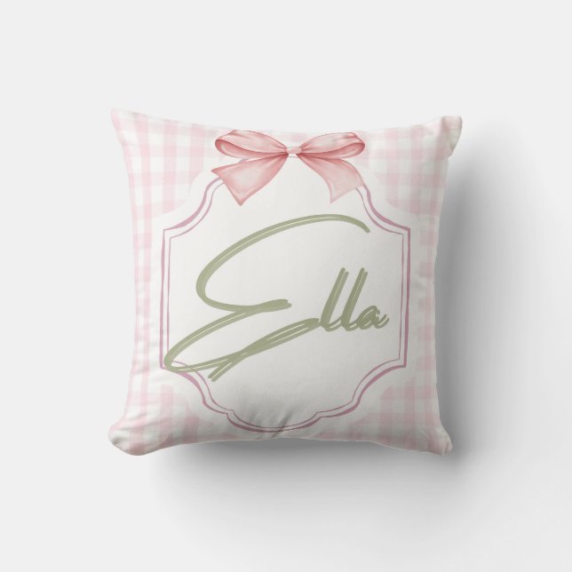 Personalized Ella Baby Girl Nursery Bow&Gingham  Cushion (Front)