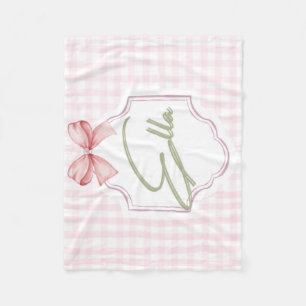 Personalized Ella Baby Girl Nursery Bow&Gingham Fleece Blanket