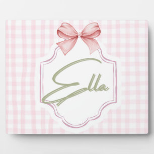 Personalized Ella Baby Girl Nursery Bow&Gingham  Plaque
