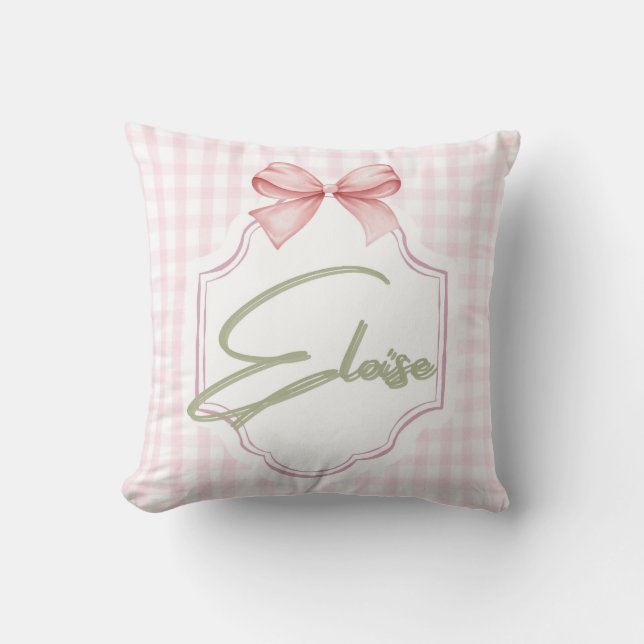 Personalized Eloise Baby Girl Nursery Bow&Gingham Cushion (Front)