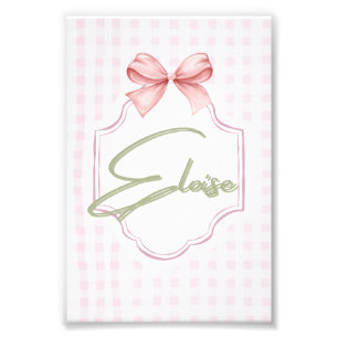 Personalized Eloise Baby Girl Nursery Bow&Gingham Photo Print