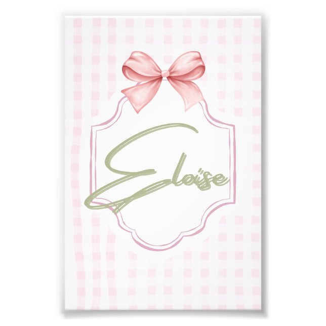 Personalized Eloise Baby Girl Nursery Bow&Gingham Photo Print (Front)