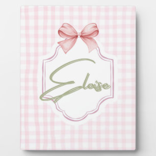 Personalized Eloise Baby Girl Nursery Bow&Gingham Plaque