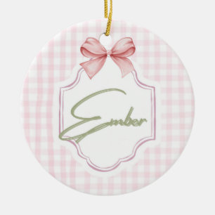 Personalized Ember Baby Girl Nursery Bow&Gingham Ceramic Tree Decoration