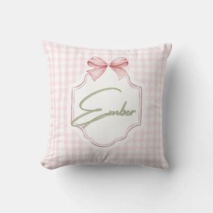 Personalized Ember Baby Girl Nursery Bow&Gingham Cushion