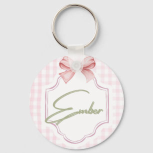 Personalized Ember Baby Girl Nursery Bow&Gingham  Key Ring