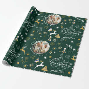 Personalized Emerald Green Merry Christmas gift Wrapping Paper