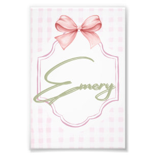 Personalized Emery Baby Girl Nursery Bow&Gingham Photo Print