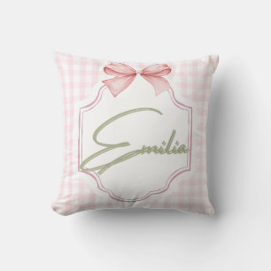 Personalized Emilia Baby Girl Nursery Bow&Gingham Cushion