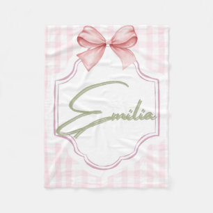 Personalized Emilia Baby Girl Nursery Bow&Gingham Fleece Blanket