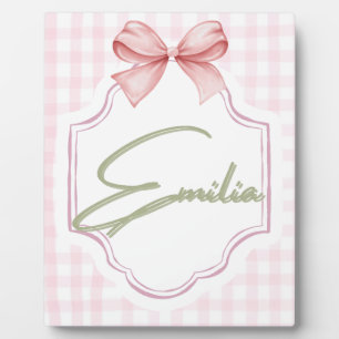 Personalized Emilia Baby Girl Nursery Bow&Gingham  Plaque