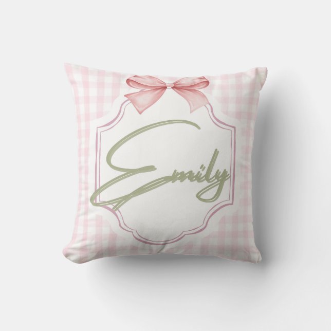 Personalized Emily Baby Girl Nursery Bow&Gingham  Cushion (Front)