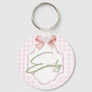 Personalized Emily Baby Girl Nursery Bow&Gingham Key Ring