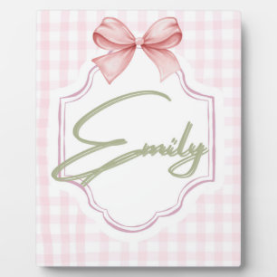 Personalized Emily Baby Girl Nursery Bow&Gingham  Plaque